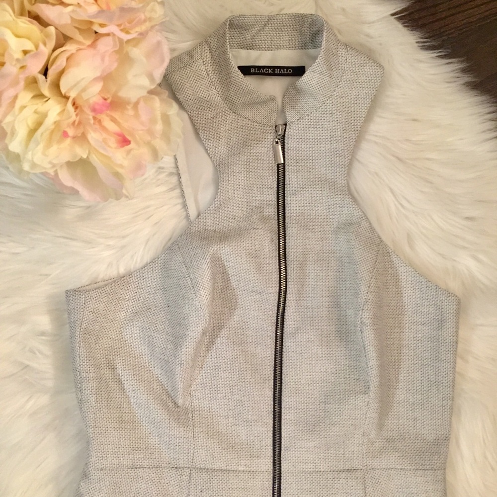 Black Halo Front Zip Black & White Dress Size 6